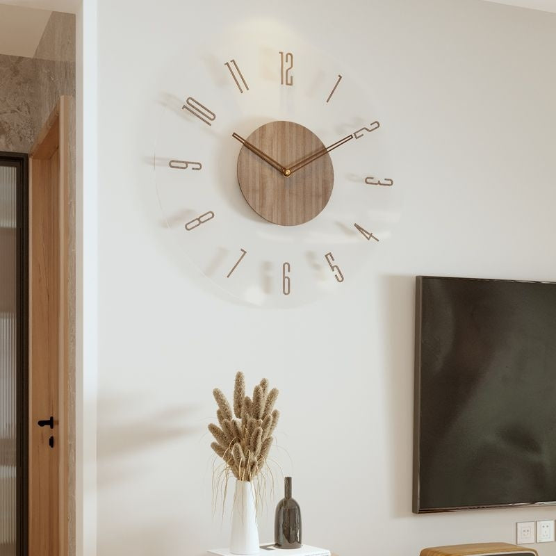 Large Silent Wall Clock – Modern Acrylic and Wood Design for Living Rooms