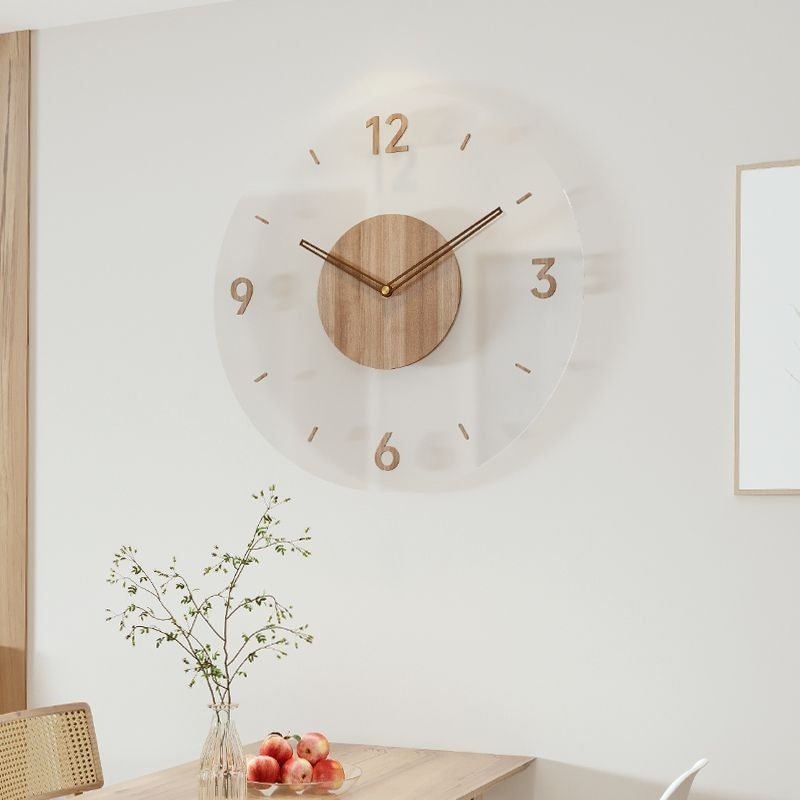 Large Silent Wall Clock – Modern Acrylic and Wood Design for Living Rooms