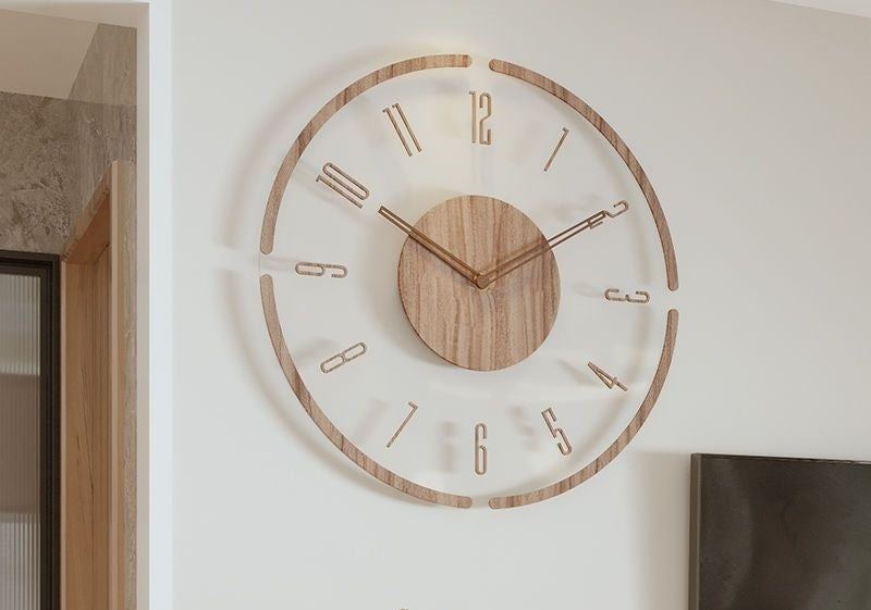 Large Silent Wall Clock – Modern Acrylic and Wood Design for Living Rooms