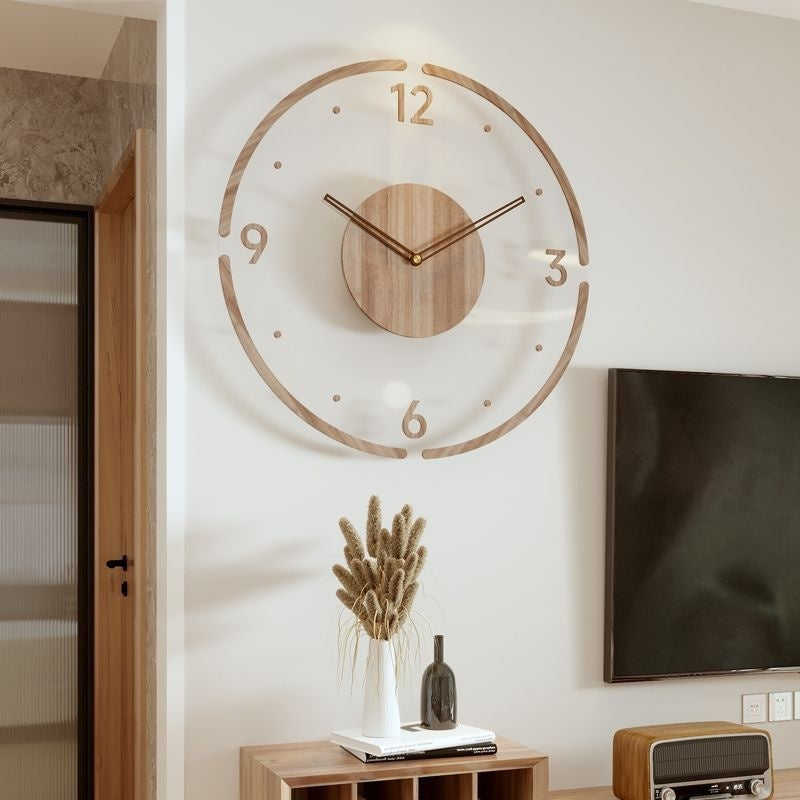 Large Silent Wall Clock – Modern Acrylic and Wood Design for Living Rooms