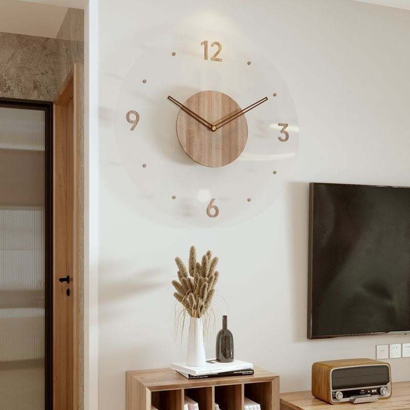 Large Silent Wall Clock – Modern Acrylic and Wood Design for Living Rooms